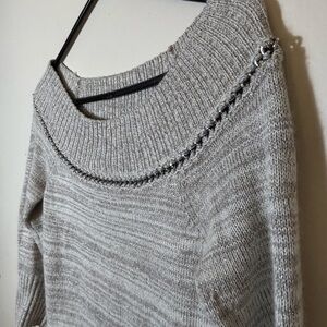AX Armani Exchange Off The Shoulder Wool Cotton Blend Sweater Sz S Metal Chain